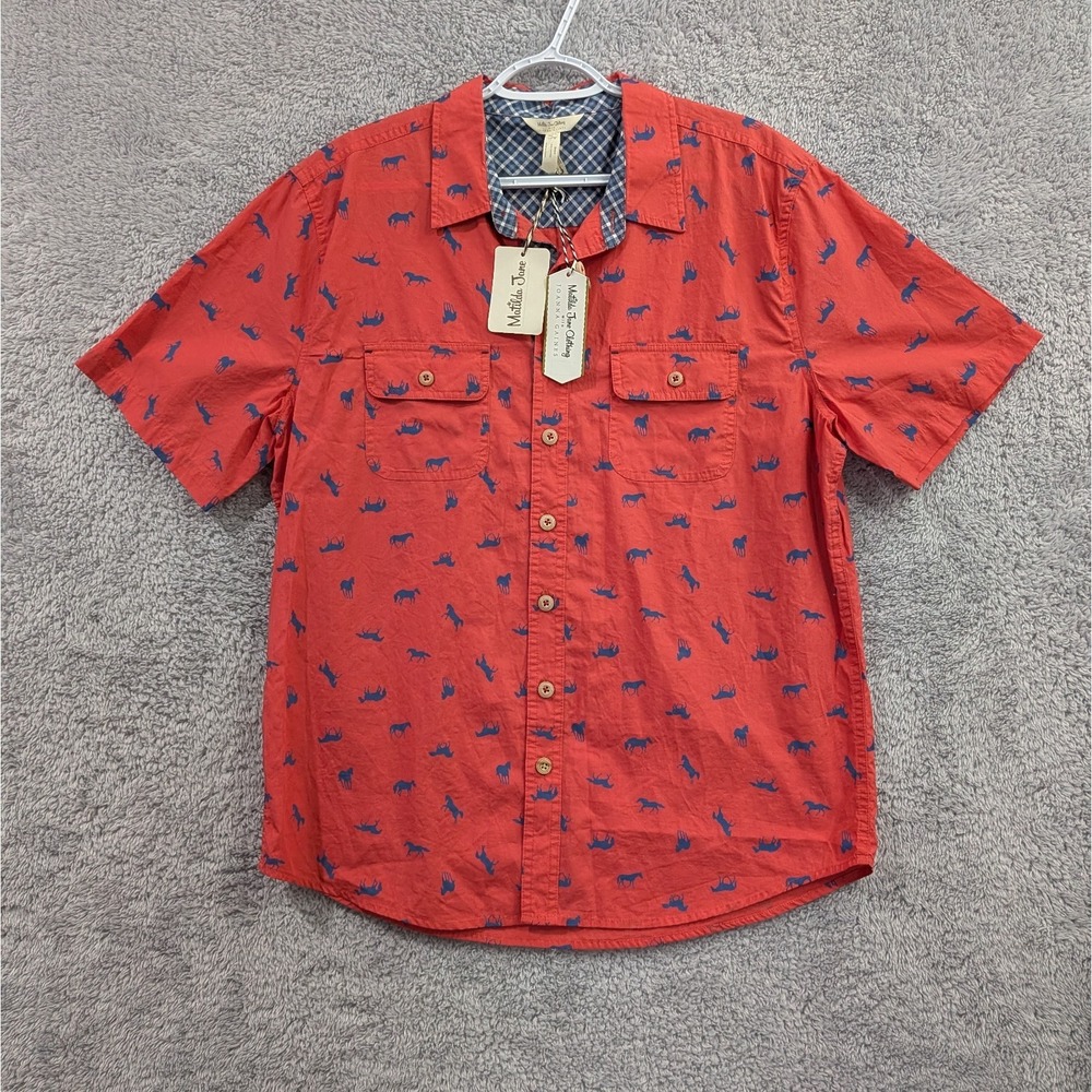 Matilda Jane Button Down Shirt Mens Large Coral Red High Horse Joanna Gaines NWT